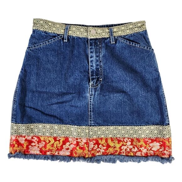 Jordache Vintage y2k/ 90s Denim Floral Mini Skirt - Picture 1 of 9